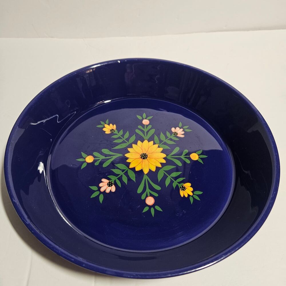 Vintage Tabletops Unlimited Sunny Sunflower Cobalt Blue Ceramic Pie Dish
